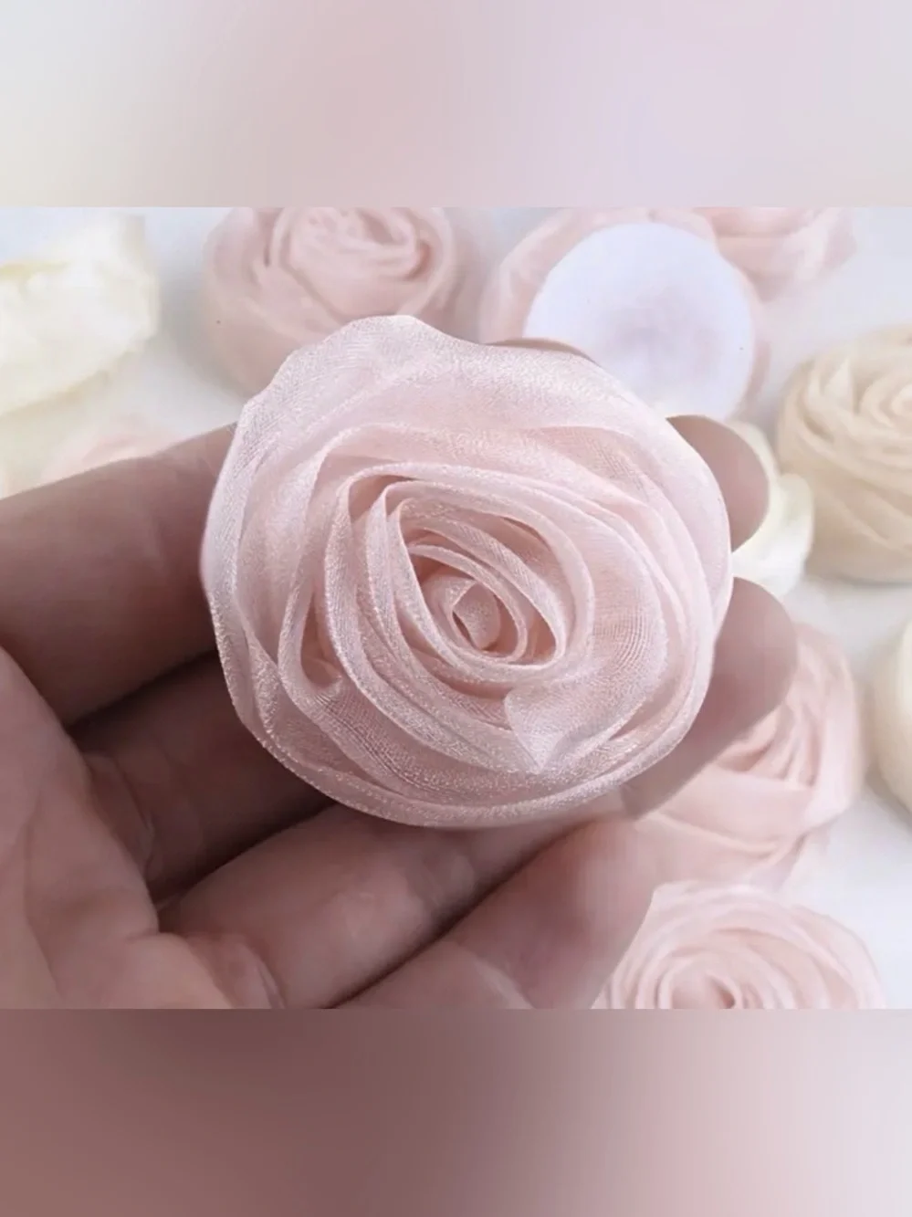 Gauze Blush Pink Roses 3D Floral Fabric Applique Sew On Craft 4pc New